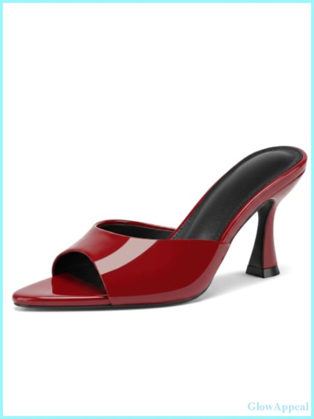 Womens Patent Leather Kitten Heel Mules Pointed Peep Toe Sandals